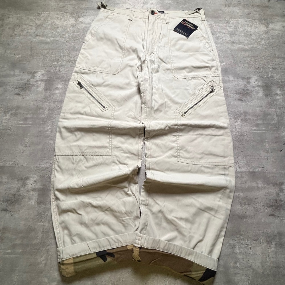 Bugle Boy Baggy Cargo Pants 36x32 Stone Wall Camo Lined Wide Leg NWT